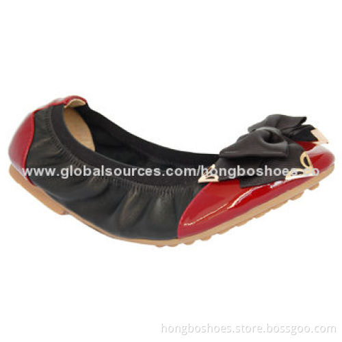 Women's Flat Dress Shoes, gross grain bow, round toe, flat heel, rubber outsole